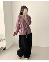ロミ バックポケット サイド ピンタック ヘム ストリング コットン ワイド パンツ