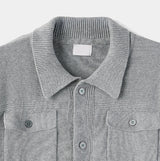 Leviron Two-Pocket Cut-out Collar Short-Sleeve Cardigan