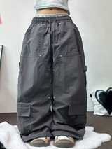 DOWN CARGO RIVET NYLON LONG PANTS 🖤🤎🩶3COLOR