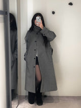 Naren High Neck Quilted Wool Belt Long Coat