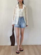 Flower Net Collar Neck Shirt