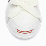 Cream Smile Toe Platform Sneakers, Unisex Low Top Lace Up Shoes