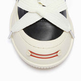 Black Frayed Trim Platform Sneakers with Interchangeable Smile Toe, Low Top Lace Up