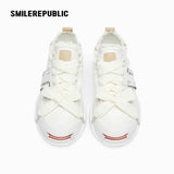 Cream Smile Toe Platform Sneakers, Unisex Low Top Lace Up Shoes