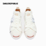White Frayed Canvas Platform Sneakers, Unisex Low Top Lace Up Shoes