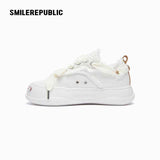 Cream Smile Toe Platform Sneakers, Unisex Low Top Lace Up Shoes