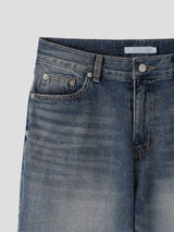 Double back pocket embossed denim pants