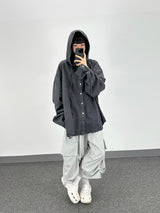 デニムフーデッドシャツ