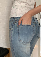 PINK STITCH LOW BOOTS CUT DENIM