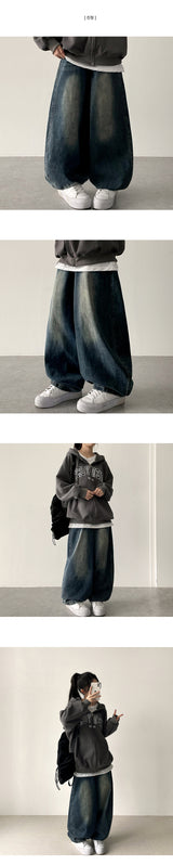 Pintz waist banding denim wide balloon pants