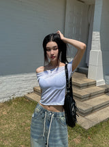 rope shirring off-shoulder tee