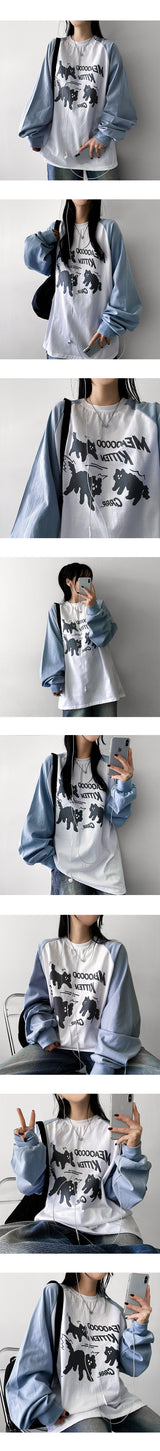 Oat boxy raglan cat sweatshirt