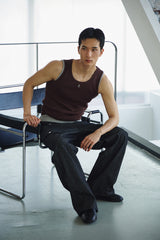 High ribbed logo sleeveless(Brown)