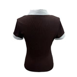 Cafe Layered Pintuck Shirt Brown Short Sleeve Tee (Brown)