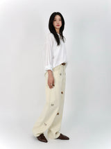 PUPPY EMBROIDERED CREAM DYED STRAIGHT DENIM code 26226
