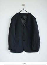 pinstripe collarless blazer