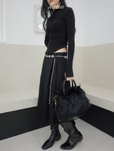 Black Royal Pleats Midi Skirt
