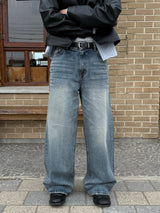 Double back pocket embossed denim pants