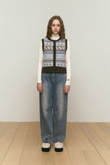JACQUARD PATTERN KNIT VEST [SKY]