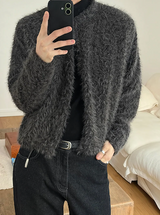 [Unisex] ヘアリークロップラウンドニットカーディガン(3color)