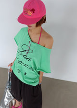 Eye lettering off-shoulder boxy short-sleeved T-shirt