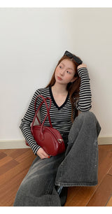 V-neck stripe back see-through T-shirt