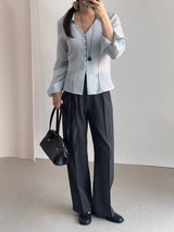 Lucen Strap Pintuck Semi-Wide Slacks Pants