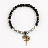 SVB-1018 Vintage beads matte coin cross onyx bracelet