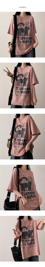 Cat dog oversized fit short-sleeved T-shirt