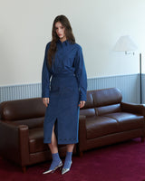 ORNAMENT PRINT CORDUROY SKIRT [NAVY]