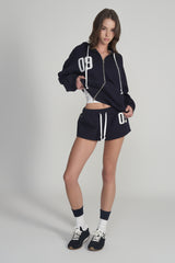 09 Numbering hooded zip-up, Navy