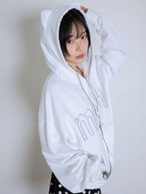 MEOW CAT EAR HOODIE ZIP UP - WHITE