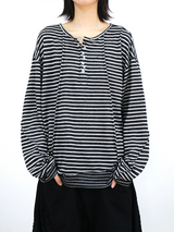 RELABEL (Vision) Lightweight, velvety-textured striped patchwork long-sleeved T-shirt with a wet-look finish, studded details and a scoop neck