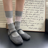 Lace Frill Ribbon Scrunch Mid-Calf Socks