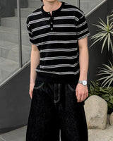 Diron Striped Henley Knit