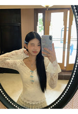 Lace Blue Ribbon Two Piece Long Sleeve Tee