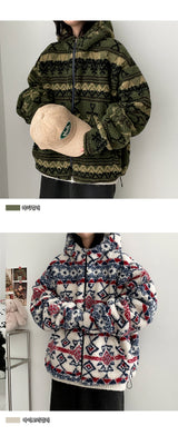 Beju Wang Boxy Wool Hoodie Zip-Up