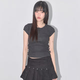 SIDE BUCKLE RIBBED TEE (CHARCOAL) F25QB110