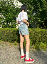 フラワーエンブロイダリーライトブルーデニムショーツ code 18201
