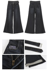 Trend Belt Wide Bootcut Denim Pants