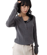 Nata Henley Neck Ribbed Knit Top