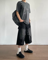 ラフダブルニーハーフデニムパンツ
