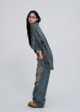 Sia damage washed denim short-sleeved shirt