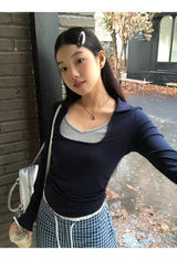 Square Navy Layered Long Sleeve T-Shirt
