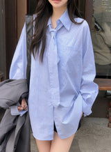 #Daily Overfit Stripe Shirt + Tie Set (2color)