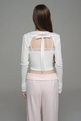 Morning mist ribbon bolero, White