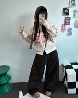 フリース🩷サイドピンタックロングワイドオーバーパンツ 💙🤎🩷🩶🖤5COLOR