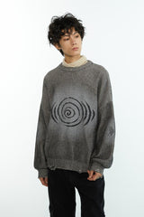 Retro casual swirl print ribbed sweater for winter