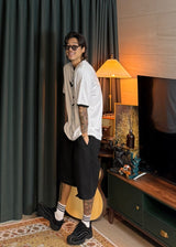 VIR Style Cotton Pin-Tuck Wide Bermuda Shorts