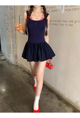 Red Checkered Layered Navy Mini Dress